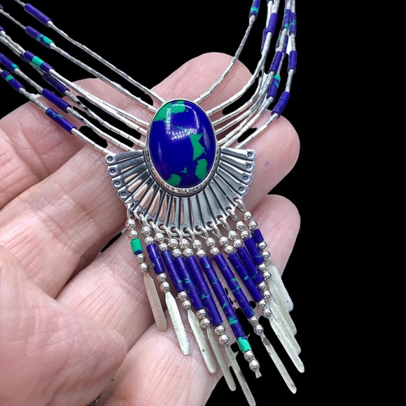 🌺Vintage Navajo Azurite Malachite Necklace - Picture 2 of 16